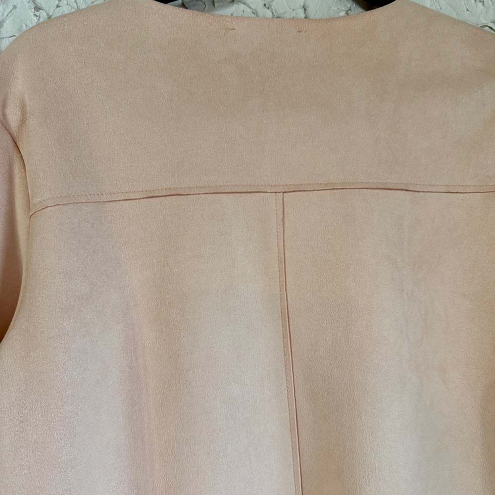 Zara Blush Pink Faux Suede Top with Gray Faux Fur Cuffs - Picture 8 of 9